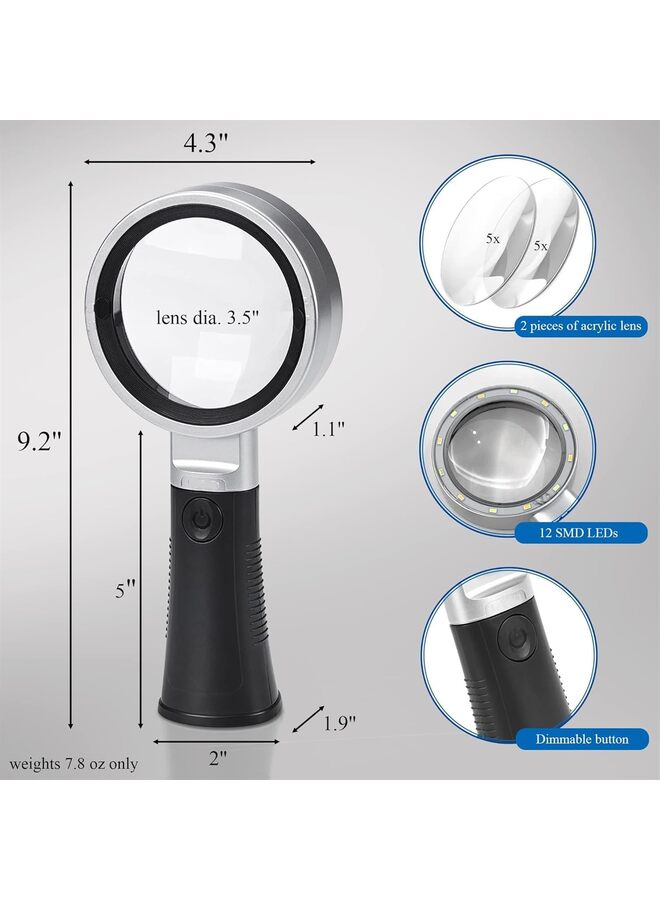 LAMAY Magnifying Glass with Light, Handheld Large 18LED Cold and Warm Light, Illuminated Magnifier for Seniors Reading, Inspection, Coins, Jewelry, Exploring - Image 2